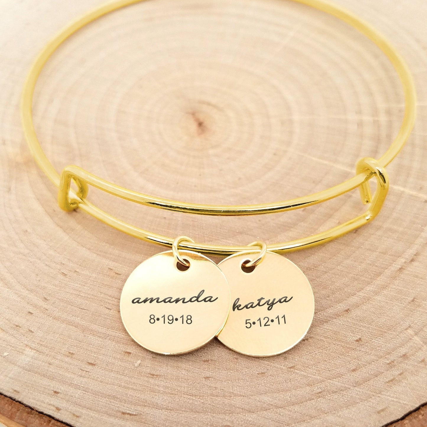 Personalized Rose Gold Bangle - Kids Name & Date Bracelet