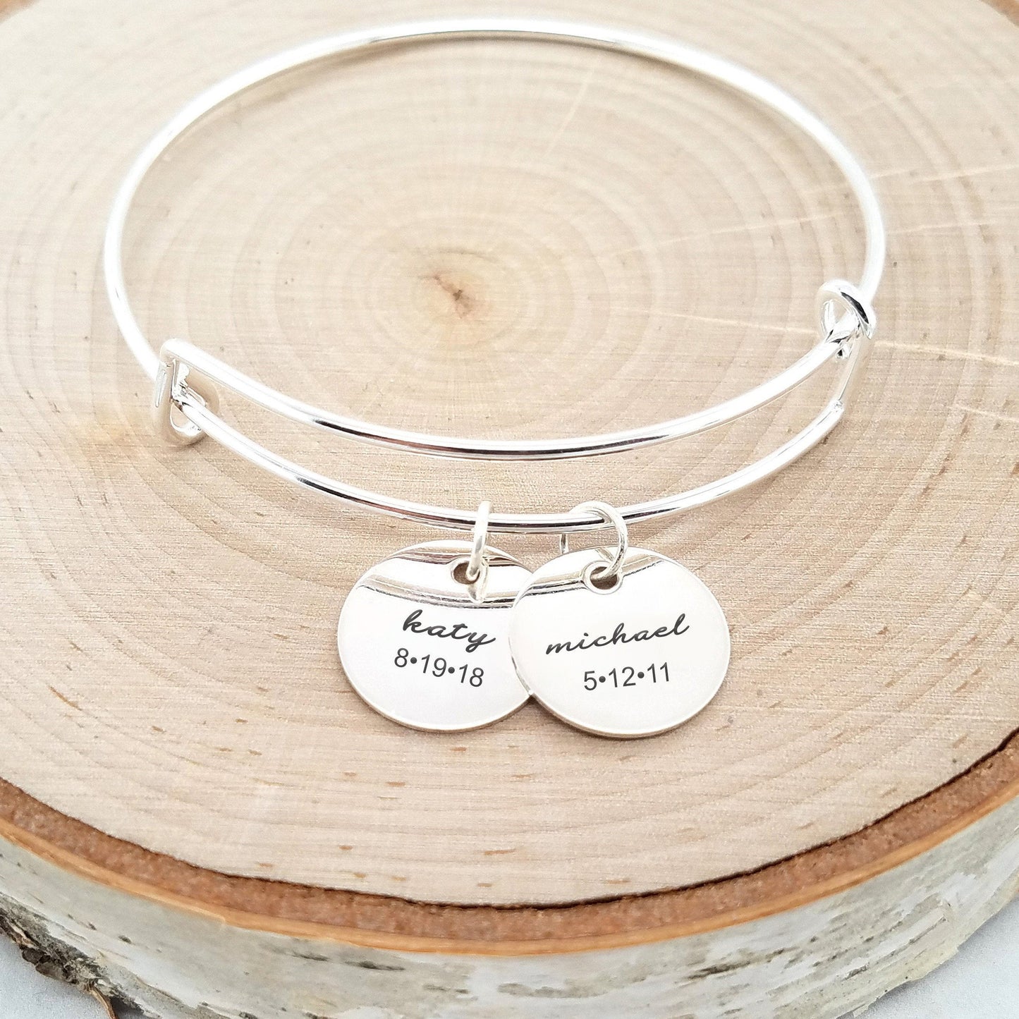 Personalized Rose Gold Bangle - Kids Name & Date Bracelet