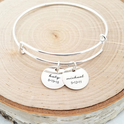 Personalized Rose Gold Bangle - Kids Name & Date Bracelet